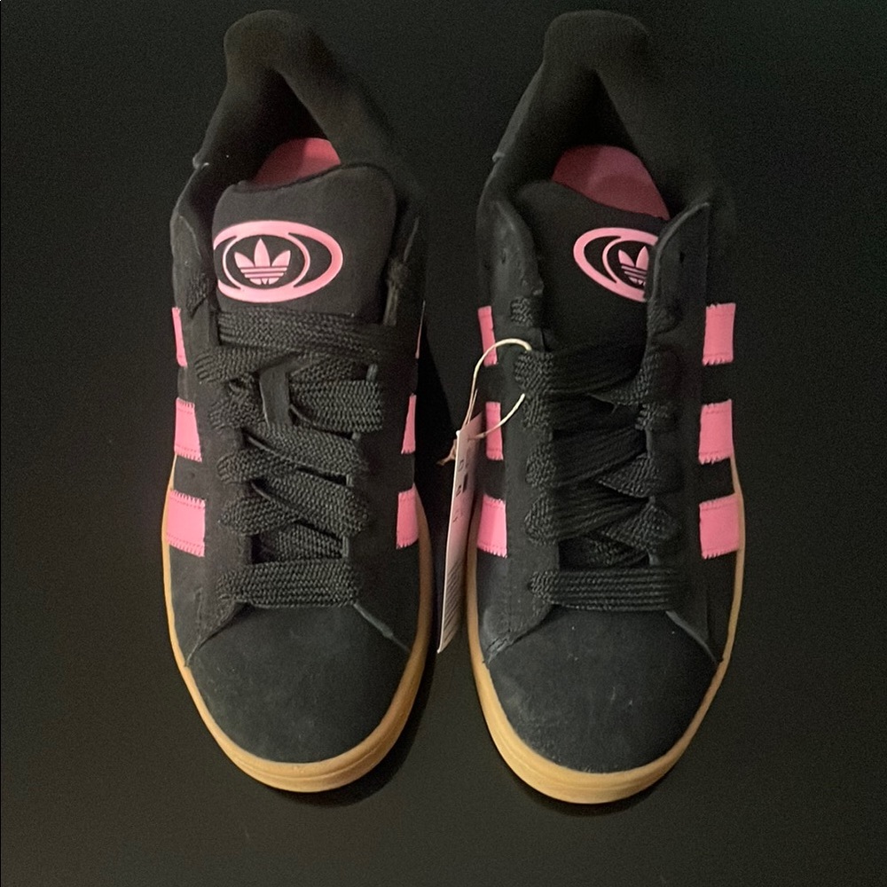 Adidas Black and Pink Skate Sneakers with Gum Sole